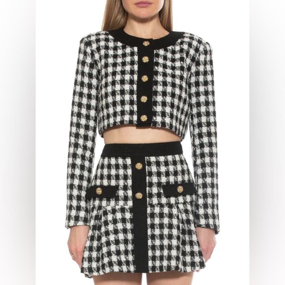Alexia Admor Black and White Plaid Two-Piece Set Checkered Tweed Set
